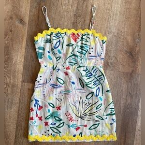 FORE Abstract Print Mini Dress Women’s S Multicolor Yellow Trim Artsy Festival